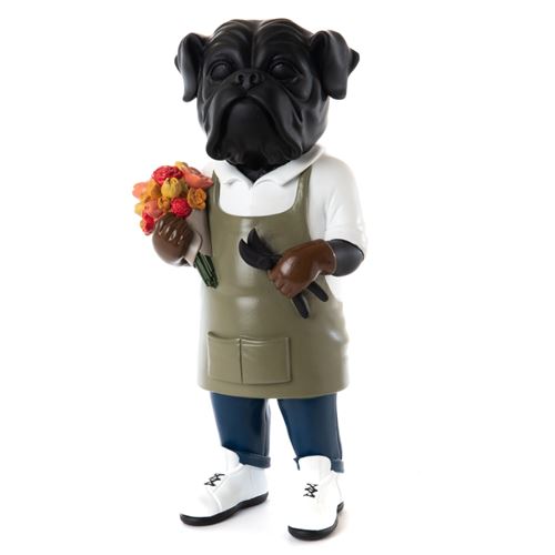 Non Communiqué Noir Statue : Chien Fleuriste - Amadeus - Résine