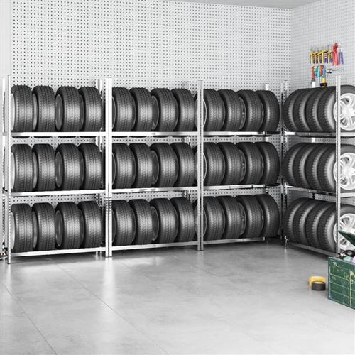 Non Communiqué Argent Vidaxl 4X Porte-Pneus À 3 Niveaux Etagères De Rangement Stockage D'atelier Etagère D'entrepôt Supports À Pneus Garage É 110X40x200 Cm Acier
