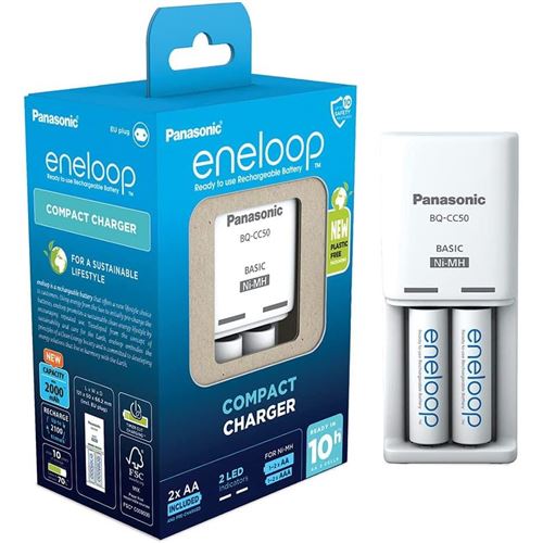 PANASONIC Eneloop Chargeur Compact Charger BW-CC50 avec 2xAA 2000 mAh