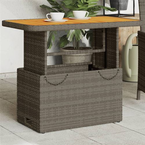 VIDAXL - Table de jardin - Résine tressée et bois d'acacia - Gris - 90x55x71cm - Image 2