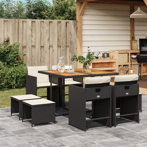 Non Communiqué Noir Vidaxl 9-Delige Tuinset Poly Rattan Zwart3211143