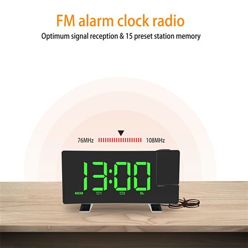 Réveil Projection Plafond Radio Reveil Projecteur 90° Horloge Numérique Gros