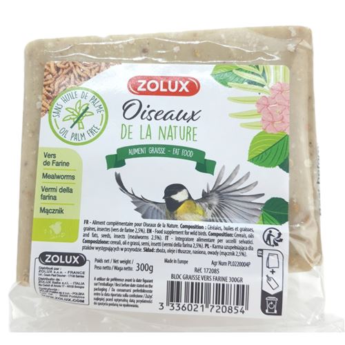 Bloc de graisse vers de farine 300 gr pour oiseaux de la nature.