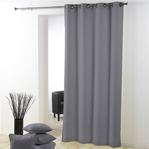 Rideau a oeillets metal 140 x 280 cm polyester uni essentiel Gris Douceur d'Intérieur