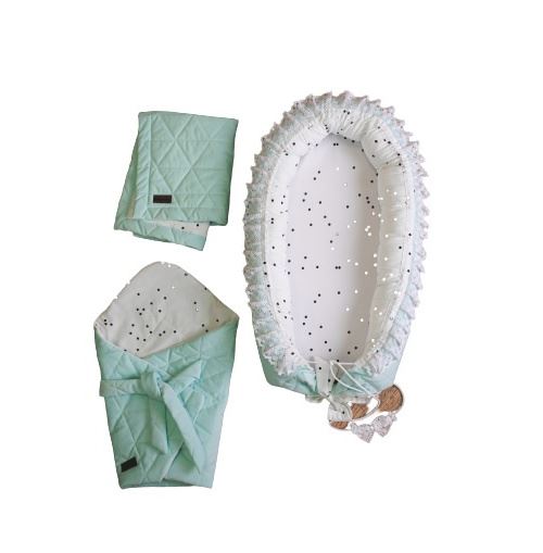 Kinder Hop coffret cadeau pour bébé vert menthe/blanc coton 3 pièces
