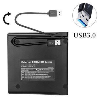 Lecteur/graveur cd-dvd-rw usb 3. 0 pour pc lenovo branchement portable  externe (noir)