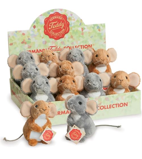 TEDDY HERMANN - Peluche SOURIS bicolore, 11 cm de hauteur, réf. 92603