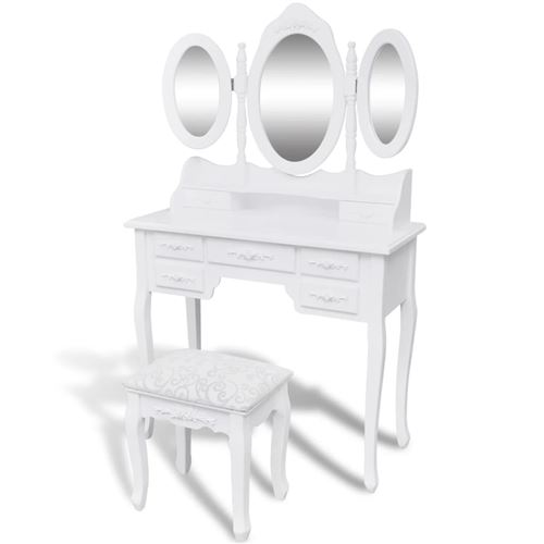 Coiffeuse avec tabouret et 3 miroirs