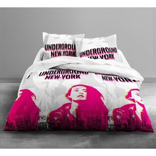 TODAY Parure de couette Only Underground Love - 1 housse de couette 220x240 cm + 2 taies d'oreillers 63x63 cm blanc, gris et …