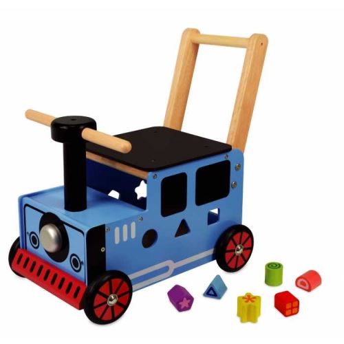 Porteur en bois pour bébé le petit train bleu