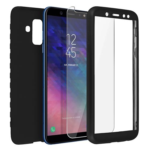 Mocca Coque Galaxy A6 Plus Intégrale Silicone Noire + Film Verre Trempé Ecran