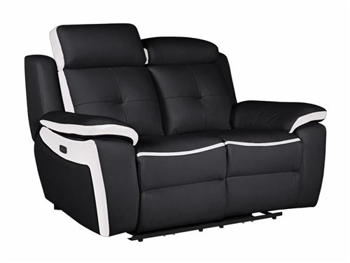Canapé 2 places relax électrique en cuir ANGELIQUE - Noir/blanc