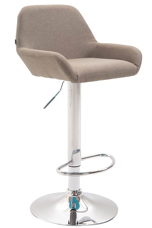 Tabouret de Bar Braga en Tissu- Hauteur réglable Pivotant- Piètement en Métal Chrome - Couleur d'assise Taupe