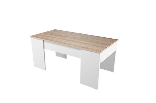 Table basse &agrave; plateau relevable ch&ecirc;ne / blanc