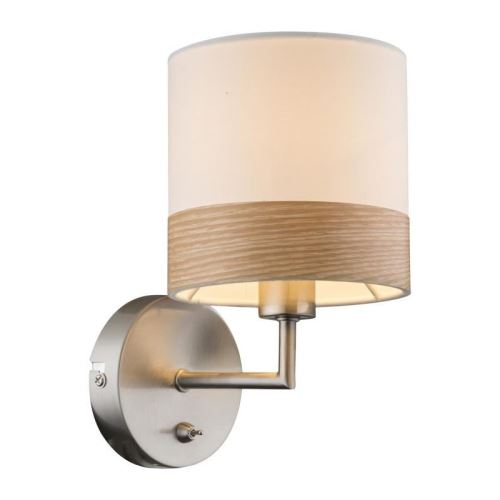 globo lighting applique luminaire mat bois marron - tissu beige - interrupteur - 13x22 cm - 40w - 230v
