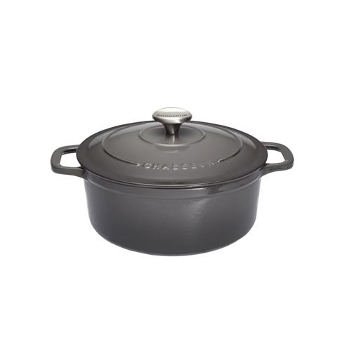 Chasseur Cocotte ronde 20 cm gris caviar interieur noir - Gris - Fonte émaillée - vue 1