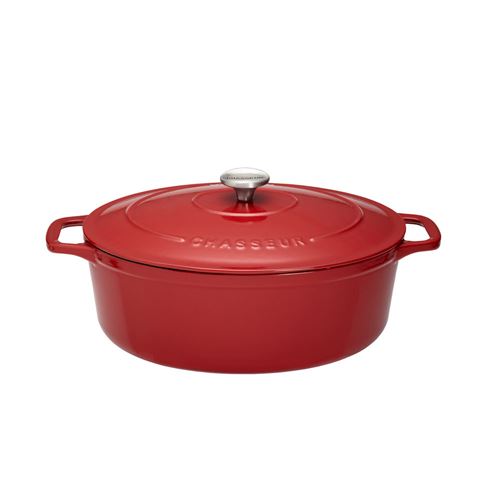 Cocotte ovale en fonte émaillée avec bouton inox 33cm rouge SUBLIME