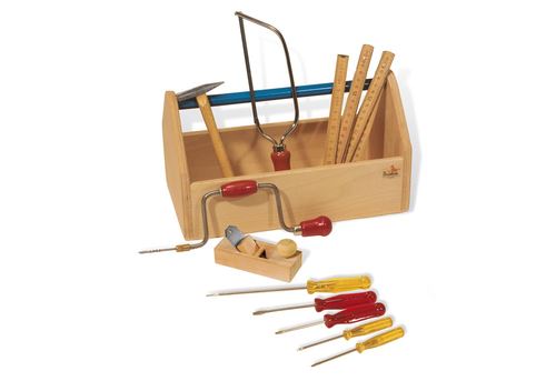 Pinolino Boîte à outils avec outils Bois massif hêtre laqué clair et multicolore