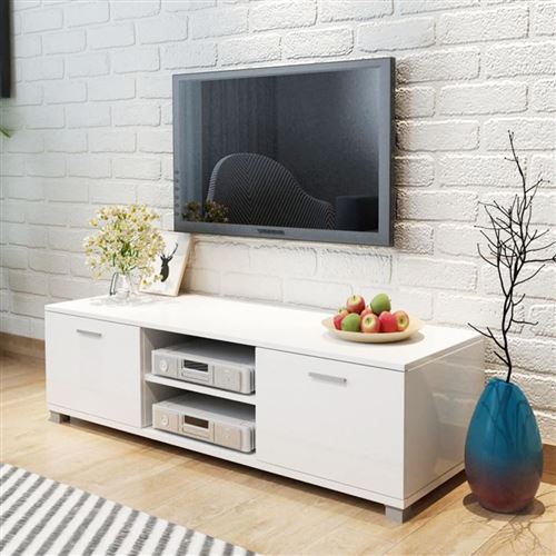 Meuble tv à haute brillance blanc 140 x 40,3 x 34,7 cm
