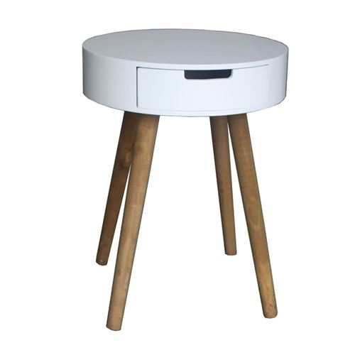 bhp Table d'appoint avec 1 tiroir et pieds en bois Blanc MDF B154323D