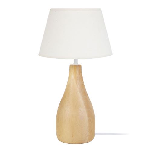 Lampe Bouteille bois - Abat jour coton tambour - Bois naturel - E27 40W