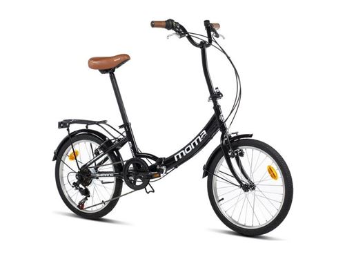 Moma Bikes Vélo de Ville Pliant First Class 20 Noir Aluminium, SHIMANO 6V, Selle Comfort - Taille Unique