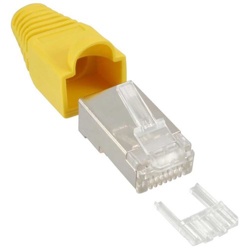 Connecteur à sertir InLine® RJ45 8P8C blindé avec filetage + protection anti-pliage jaune 10 pcs.