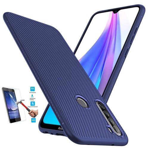 Coque Xiaomi Redmi Note 8T Tpu Bleu Avec Film Verre Trempé Housse Etui En Silicone Gel Souple hfs-house®