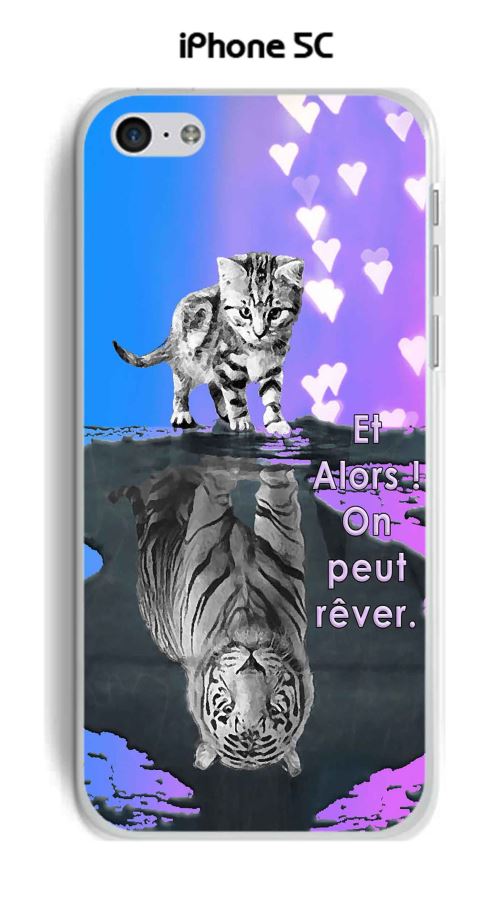 Coque TPU gel souple Apple iphone 5C design Chat Tigre Blanc fond bleu rose Et Alors !