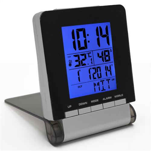 Réveil Radio-Piloté - Calendrier et Thermomètre intégré - Affichage Rétroéclairé