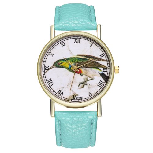 Montre à Quartz T282-A Classique Illustration Colibri Illustration Regarder des Oiseaux Fashion Lady HommesMenthe verte
