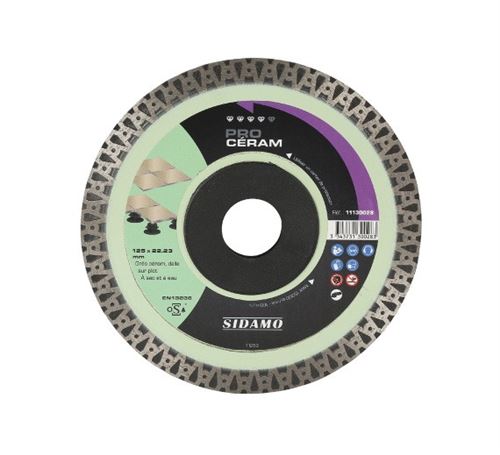 Sidamo - Disque diamant à tronçonner à sec ou à eau D.115 x 22,23x H.10 mm - Pro Céram