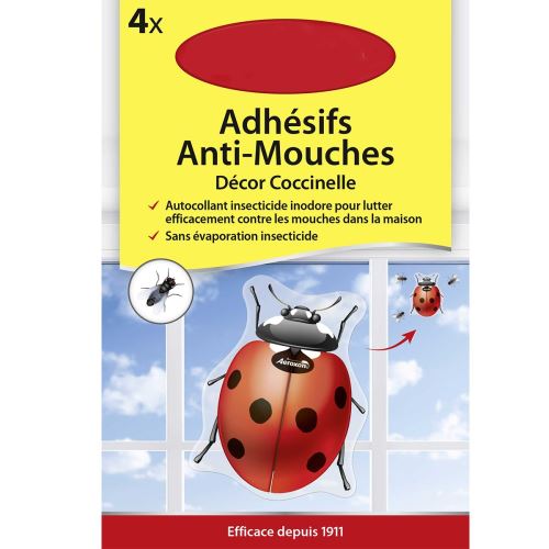 Lot de 4 adhésifs anti-mouches décor coccinelle