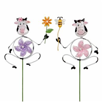 L Heritier Du Temps Lot De 2 Vaches Sur Pic Decoration De Jardin Plantes A Piquer Interieur Exterieur En Metal Patine Colore 2 5x8 5x29cm