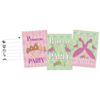 Haza Original cartons d'invitation 'princesse party' 6 pièces rose/vert - 1