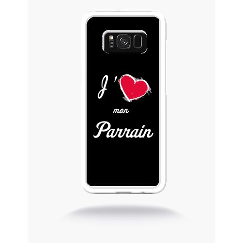 Coque J'aime Mon Parrain Fond Noir Compatible Samsung S8 Bord Transparent