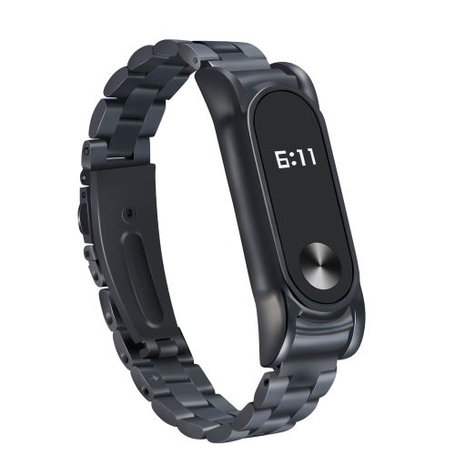Bracelet libération rapide noir en acier inoxydable pour Xiaomi Mi Band 2