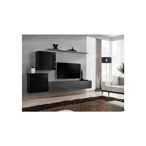 Ensemble meuble salon SWITCH V design, coloris gris et noir brillant.