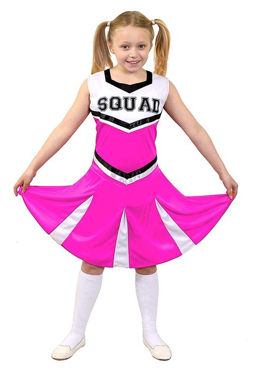 Déguisement rose pour enfant de cheerleader avec le haut et la jupe en 1 pièce. Idéal pour les fêtes de fin d'école. ( Large )