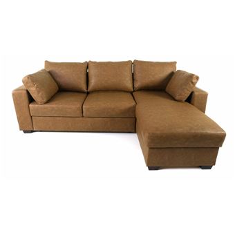Canape D Angle Convertible Simili Cuir Chocolat Vintage Achat