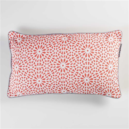 Coussin passepoil 30 x 50 cm coton imprime tunis Corail