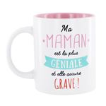 Mug maman géniale - D 8 x H 9,5 cm - Blanc et rose