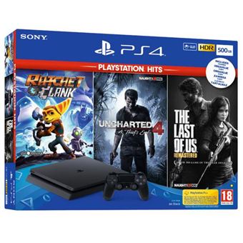 Pack Sony PS4 Slim 500 Go Noir + The Last of Us + Ratchet & Clank + Uncharted 4