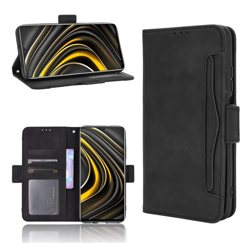 Coque pour Xiaomi Poco M3 PU en Cuir Ultra-Mince Avec Carte Fente Noir