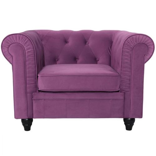Paris Prix - Fauteuil Design Velours chesterfield 110cm Violet