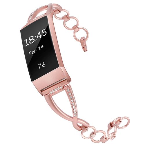 Bracelet en metal exquis élégant pour Fitbit Charge3 / Charge4 - Rose (Taille L)