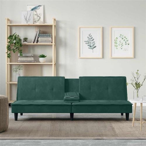 vidaXL - Canapé-lit - Velours - Vert foncé - 4 places - Image 2