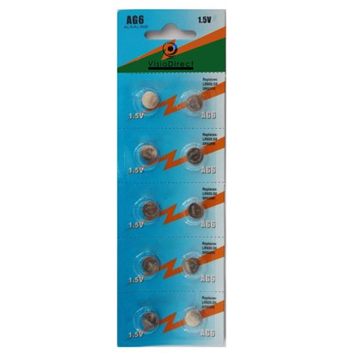 Lot de 10 Piles bouton plates type AG6 1,5V compatibles 371A LR920 LR921 TR920 SR69 CX69 GP71 S21 - Visiodirect -