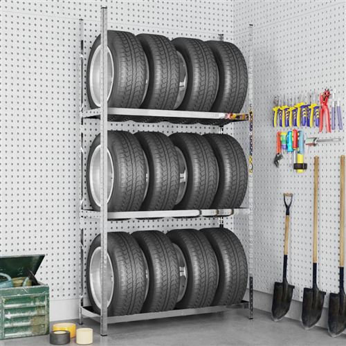 Non Communiqué Argent Vidaxl Porte-Pneus À 2 Niveaux, Support De Pneu Avec Hauteur Réglable, Étagère À Pneus, Étagère De Rangement Garage, Industriel, É 110X40x200 Cm Acier