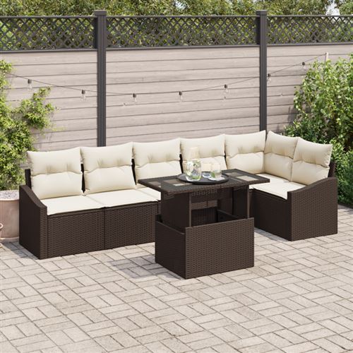 Vidaxl - Set Divano Da Giardino 7 Pcs Marrone, Crema 100 X 55 X 73 Cm